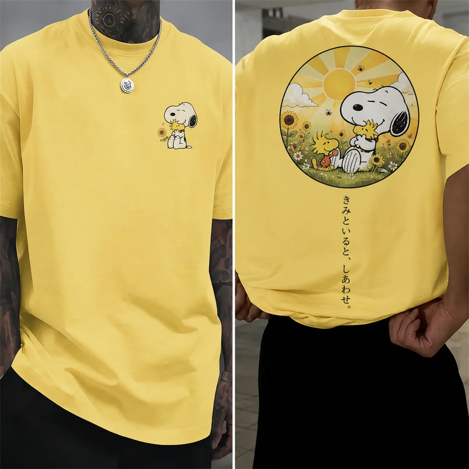 Herren Snoopy Baseball Baumwoll-T-Shirt Peanuts Cartoon Grafik-T-Shirt Kurzarm Y2K Streetwear Casual Top – Detail 5