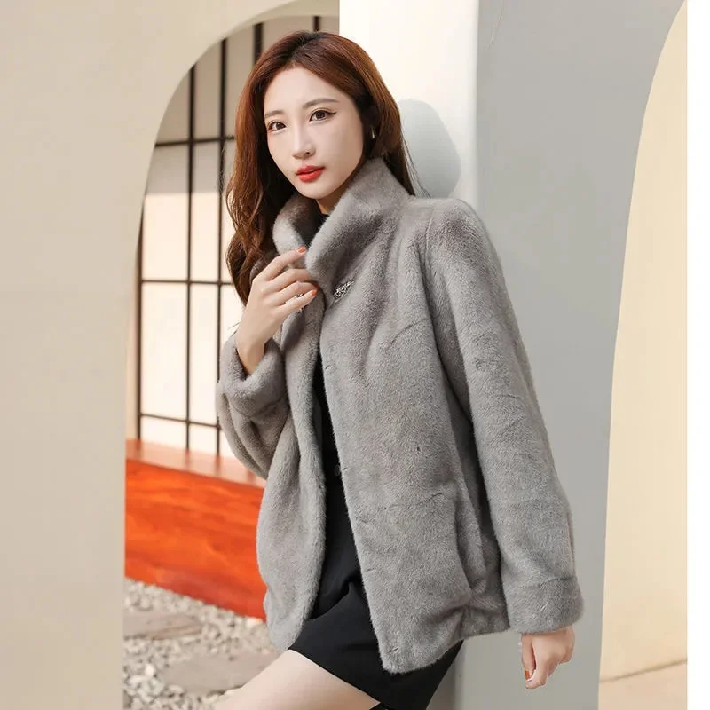 Korean Women Long Sleeved Fur Jacket 2025 Ladies High End Faux Fur Short Coat Autumn Winter Female Fashion Mink Fur Top Outwear