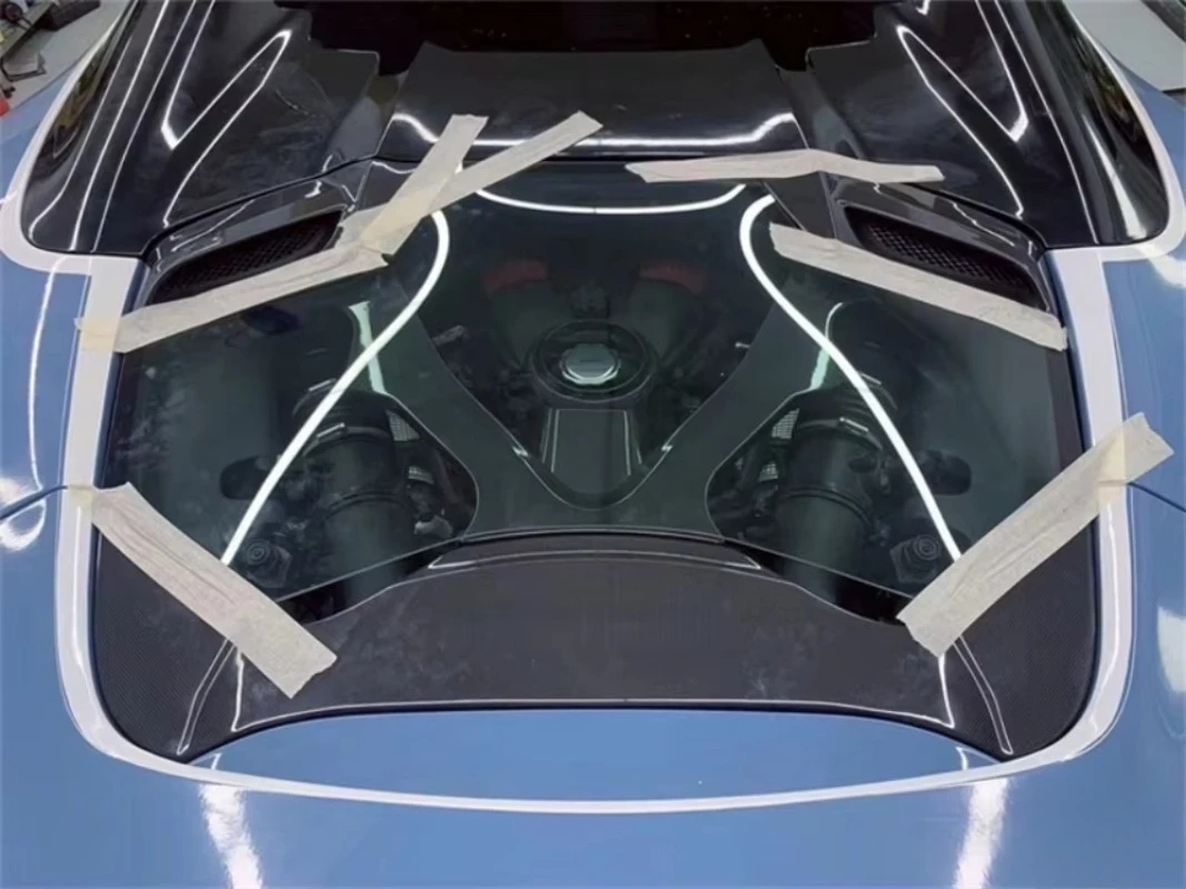 High Quality Dry Carbon Fiber Transparent Engine Hood Body Kit for 488 Spider Upgrade, High-temperature Process Car Kit