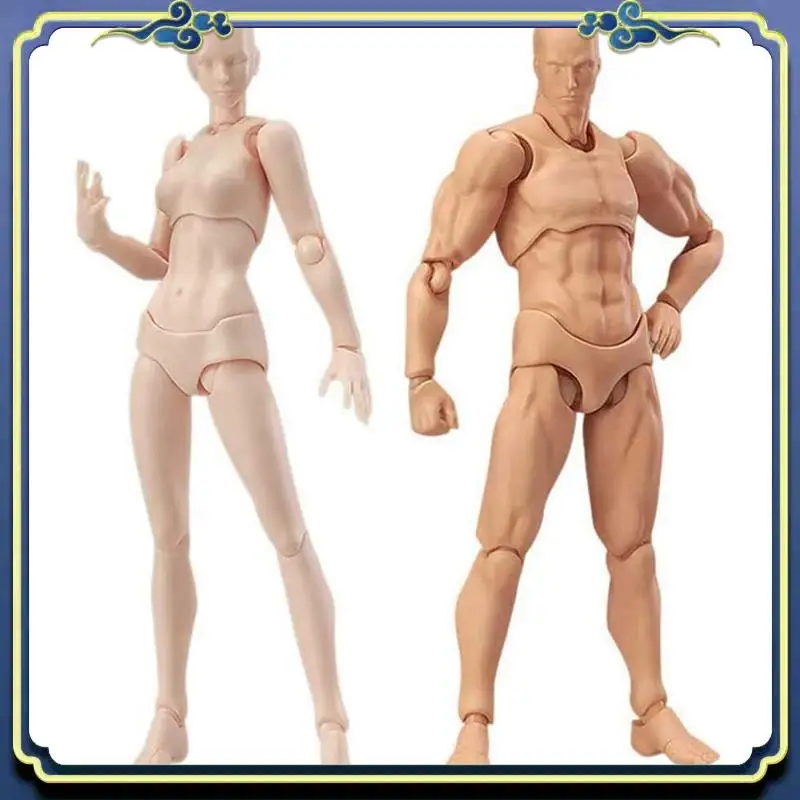 Portable 2X Body Doll, Artists Manikin Blockhead Jointed Mannequin Drawing Figures Male+Female Set (Skin Color)