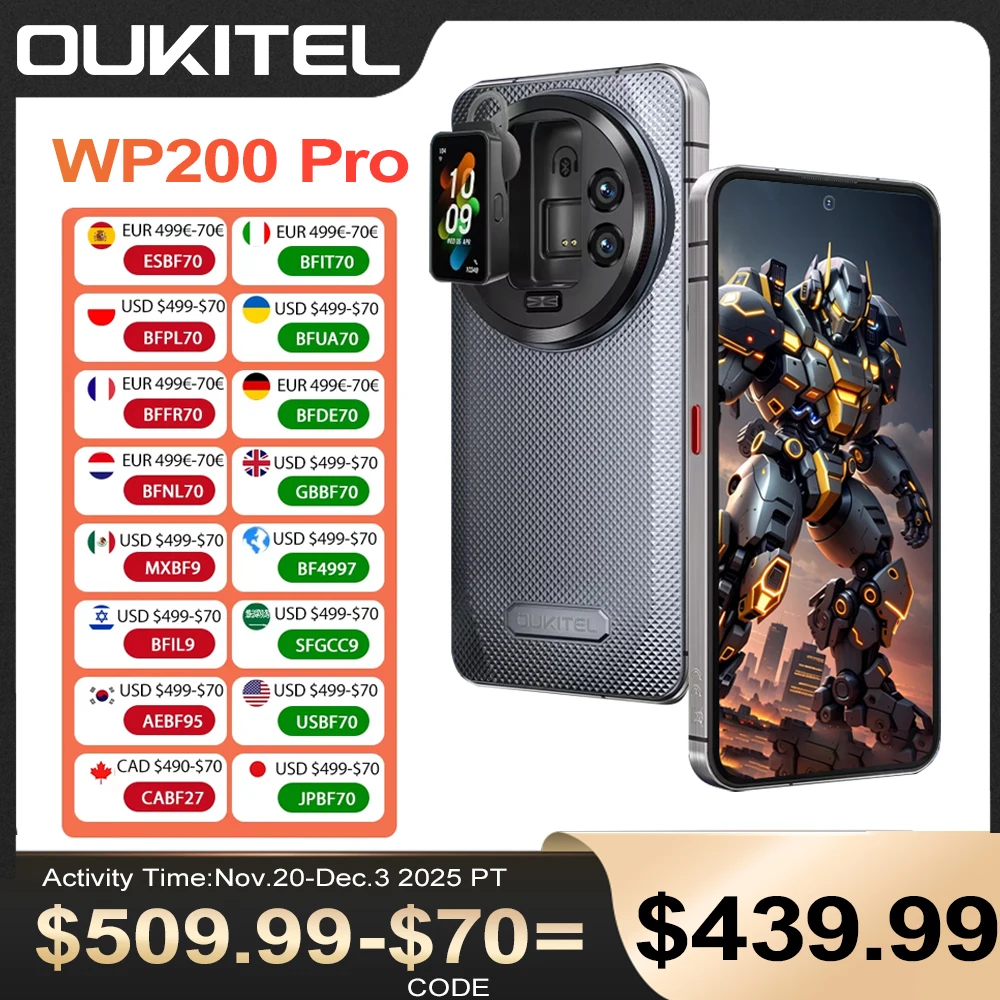 Oukitel WP200 Pro 5G Modular resistente teléfono desmontable auricular reloj 24GB (hasta 72GB) RAM 1TB ROM MTK8200 108MP Smartphone