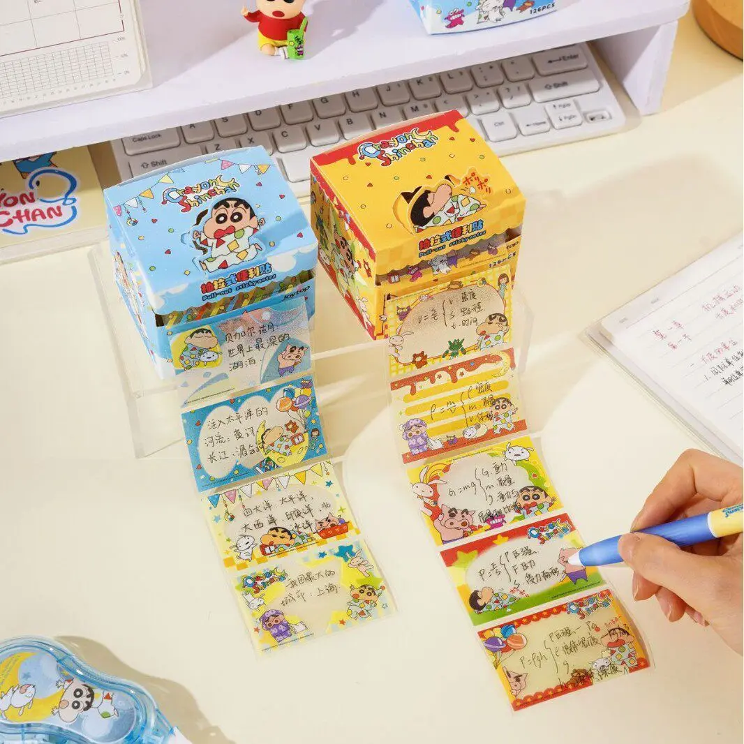 2 Boxes Crayon Shin-chan Transparent Sticky Notes Pull-out Anime Memo Pad Student Exam Marking Notebook Sticky Notes