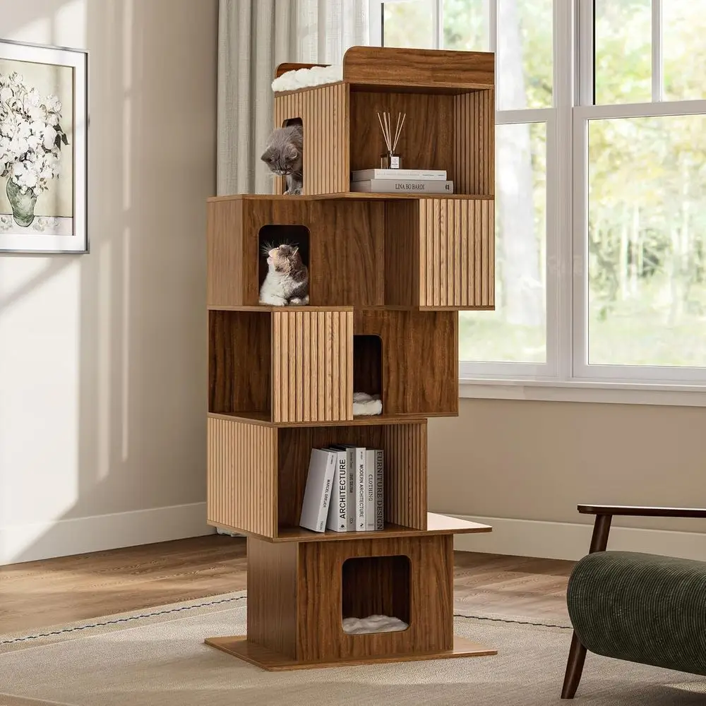 

Эргономичный деревянный стеллаж для кошек Pawlio, 72 дюйма, цвет орех, полки для лазания для кошек и собак