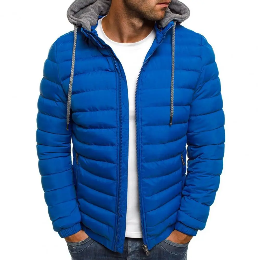 Abrigo de algodón con capucha para hombre, chaqueta a prueba de viento con forro de felpa, solapa con cremallera, prendas de vestir cálidas y gruesas