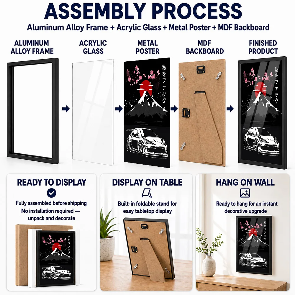 Japan Jdm Car Metal Poster With Aluminum Alloy Frame Personalized Photo Minimalist Engineering Style Wall Art For Living Room