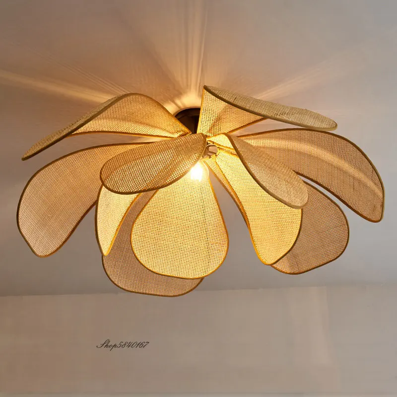 Imagem -05 - Handmade Rattan Flor Pingente Luz Luminárias Minimalista Home Decor Designer Criativo Sala de Estar Sala de Jantar