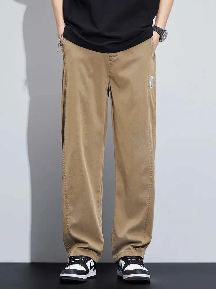 

Летние качественные мужские повседневные брюки из лиоцелловой ткани с тонкой эластичной резинкой на талии, свободные прямые широкие брюки, большие размеры 5XL