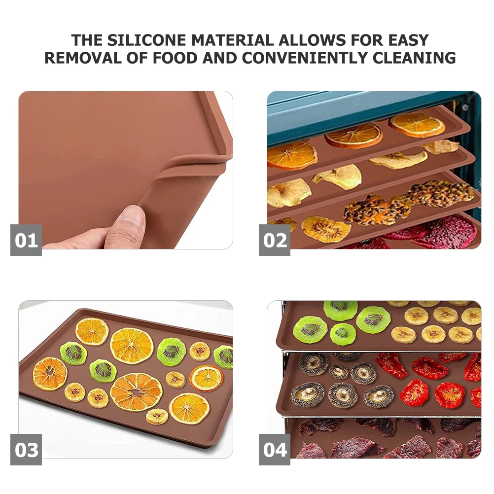 

4pcs Silicone Mat Reusable Food-Grade Dehydrator Sheets Non-Stick Baking Pads Heat Resistant Easy Cleaning For Oven