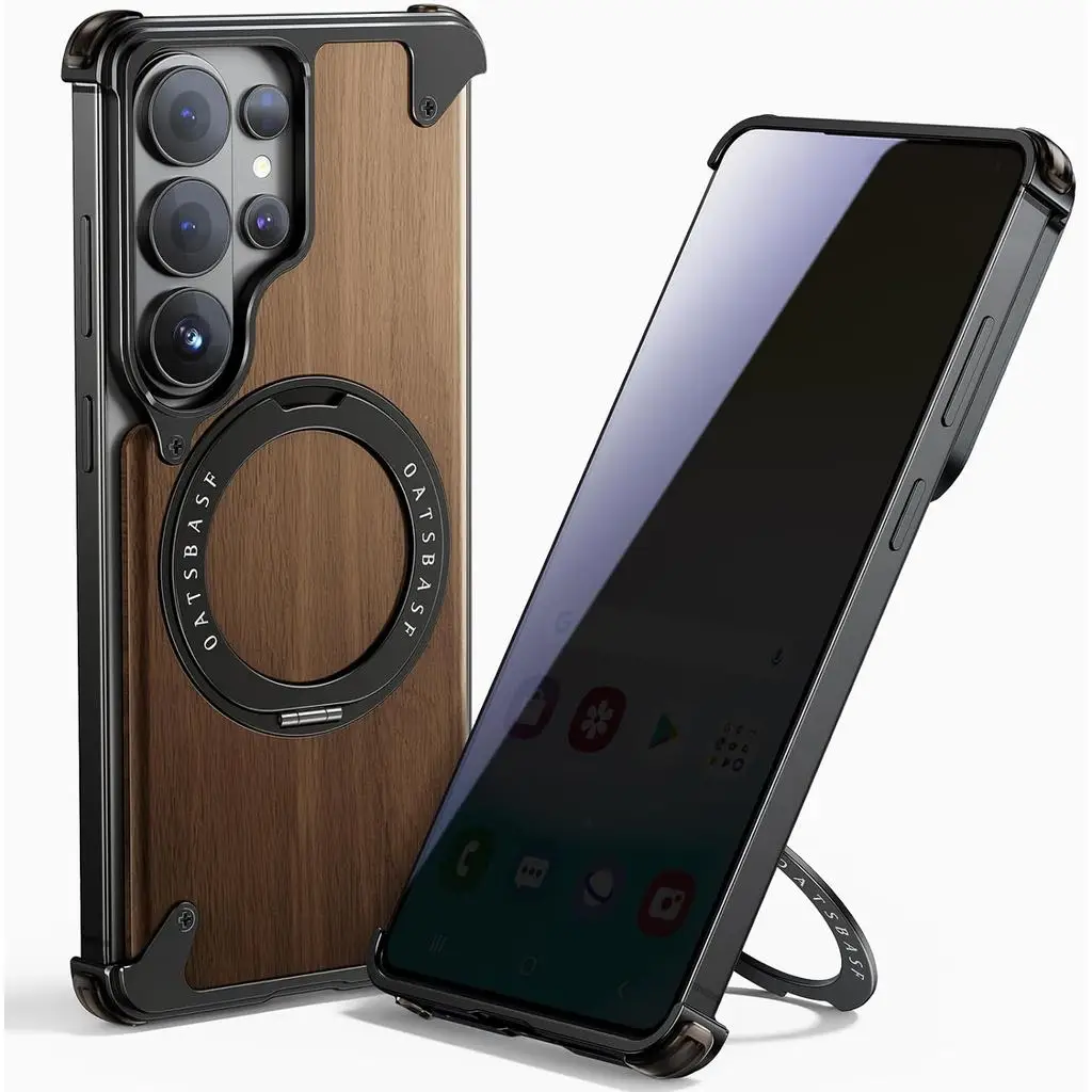 Магнитный чехол OATSBASF из натурального дерева для Samsung Galaxy S26 Ultra с защитой на 360 градусов °   Вращающаяся подставка