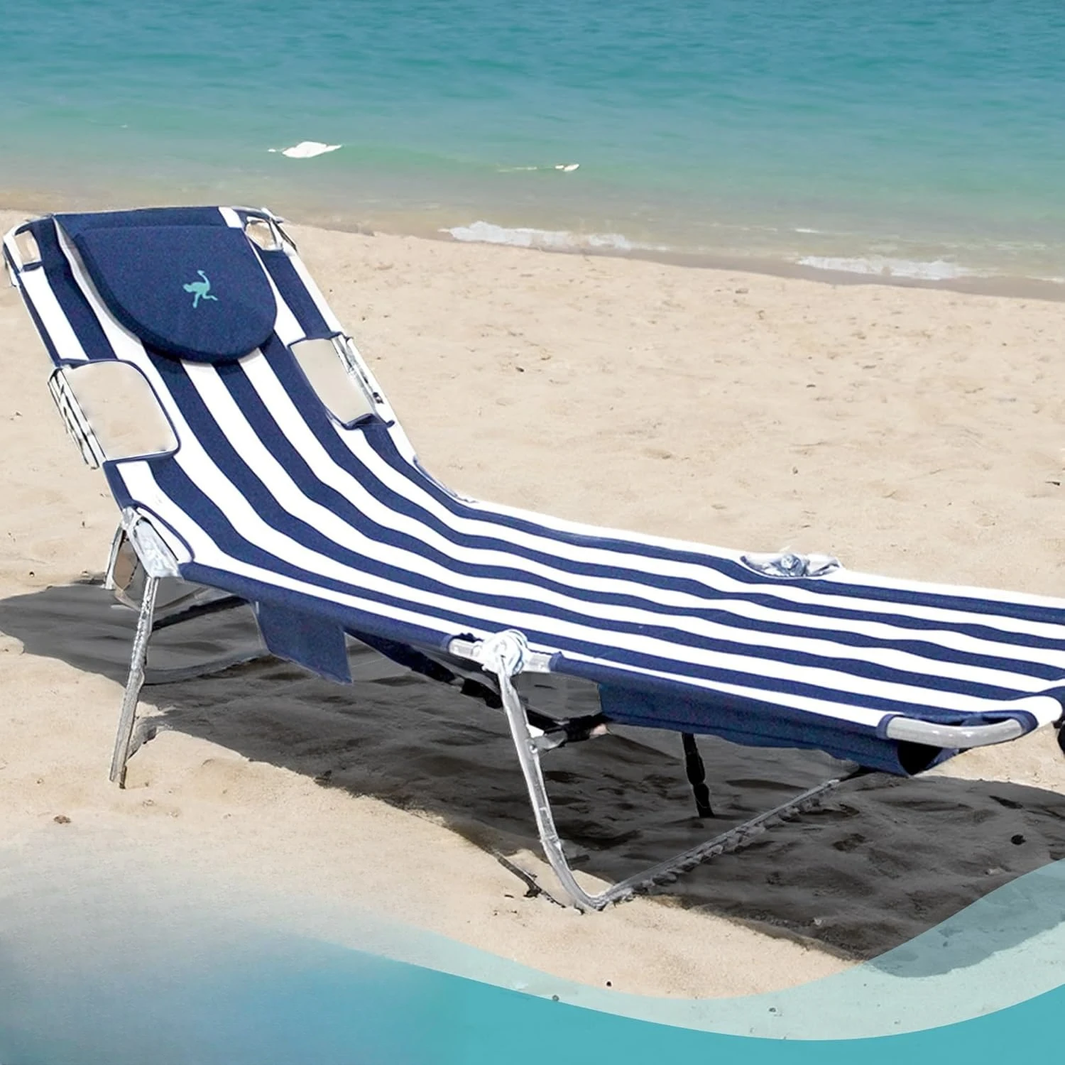 

Beach Lounge Chair, Folding & Reclining Outdoor Chaise Lounger, Navy/White Striped - Portable Adjustable Recliner, Customized