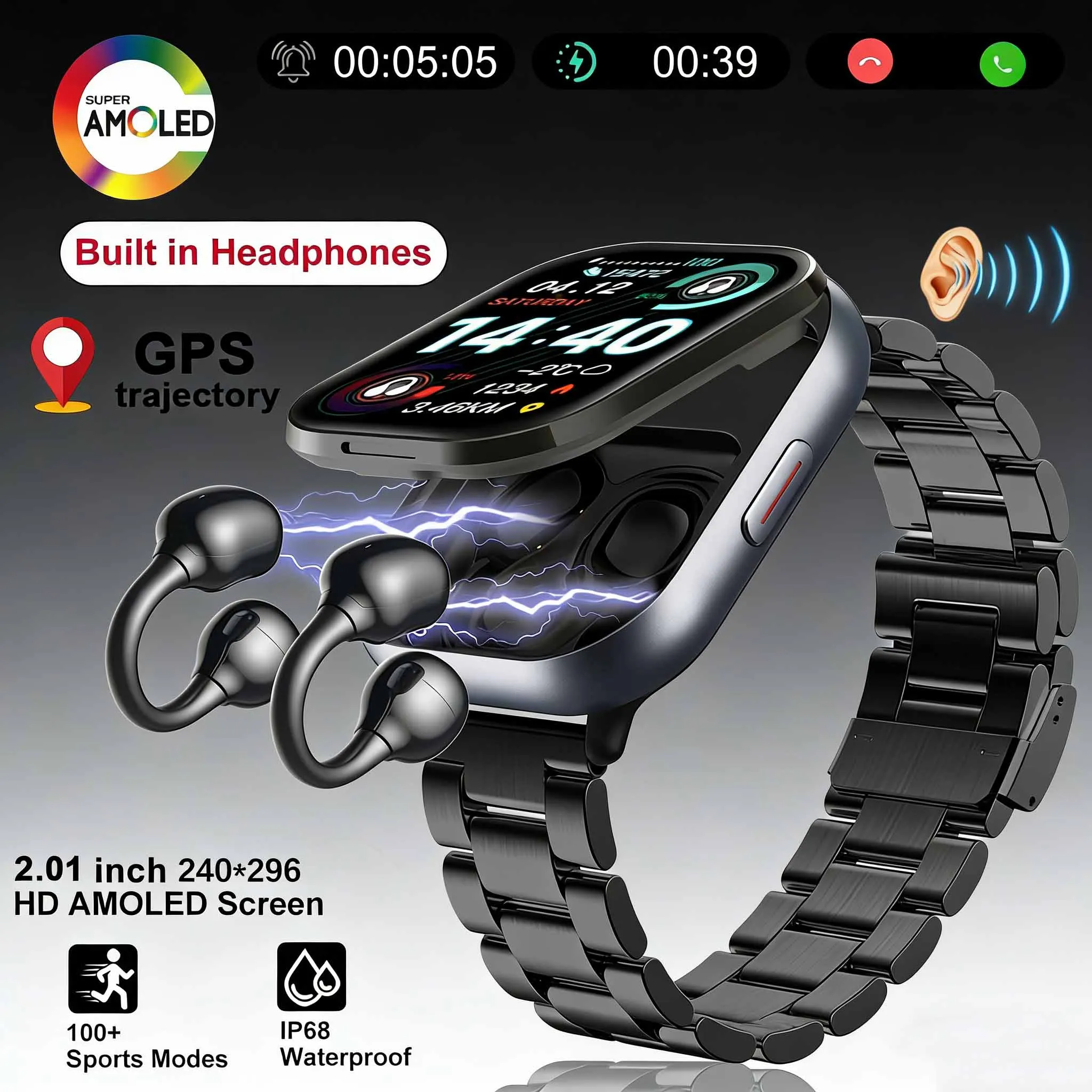 LIGE 2 in 1 Smart Watch Headset Bluetooth Call Heart Rate Sleep Monitor Headphone Play Music Waterproof Women Smartwatch Earbuds
