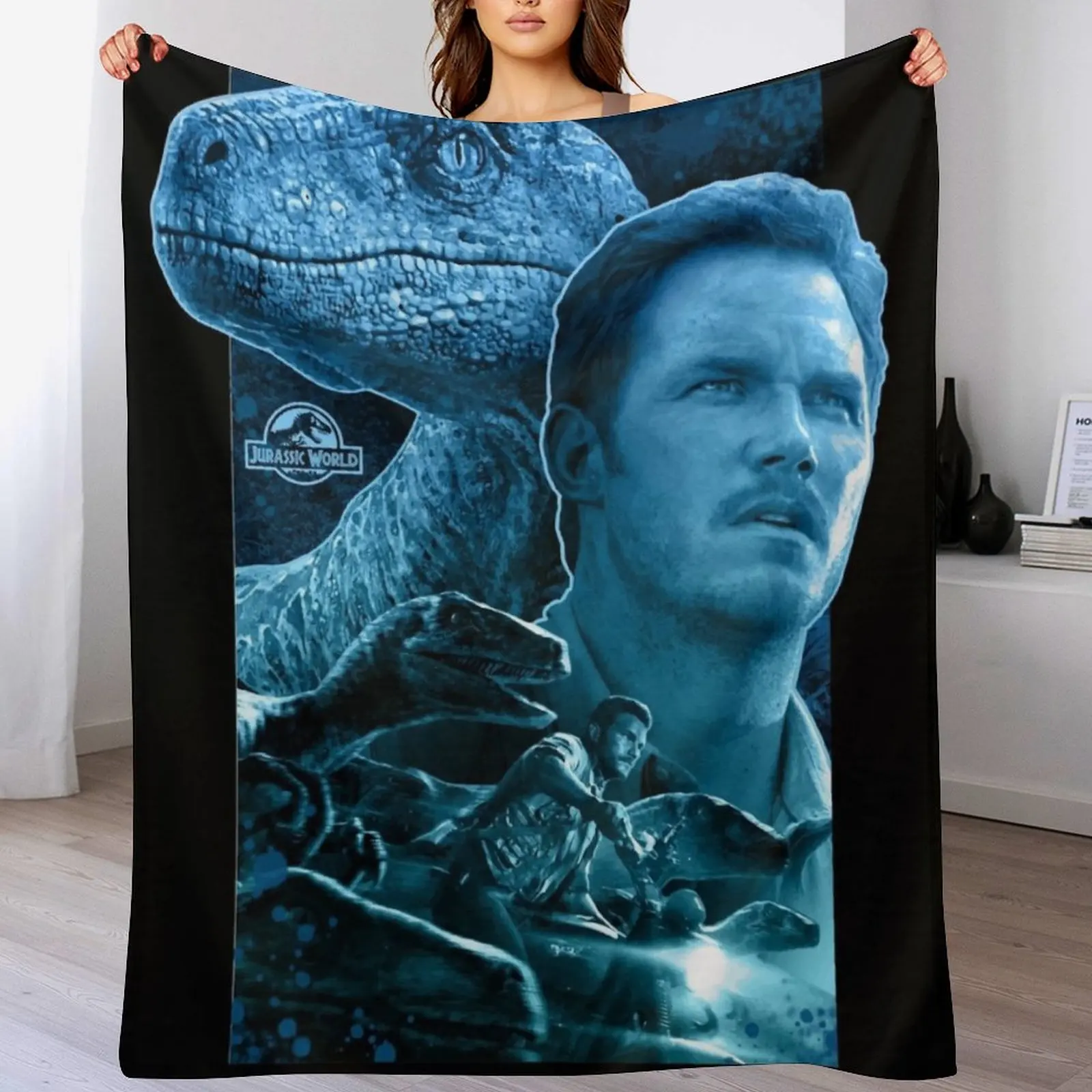 

Blue and Owen Grady - Jurassic World characters art Throw Blanket manga Hairy Blankets