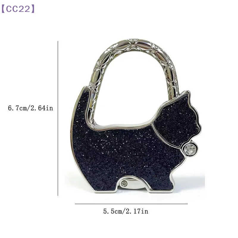 Glitter Cute Cat Shaped Foldable Purse Hook With Rhinestone Portable Metal Bag Holder For Office Restaurant Table Bag Hanger{C} view 6