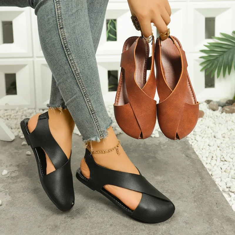 

Literary Retro Women Sandals Soft Sole Casual Girl Cute Shoes Summer New Flat Heel Peep Toe Sandals Minimalist Rome Shoes