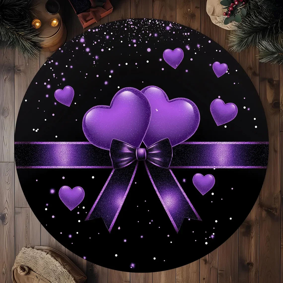 Valentines Day Rug, Valentines Rug, Cute Hearts carpet, Round Hearts Rug Circle Hearts Rug Black Purple Rug, Bedroom Rug