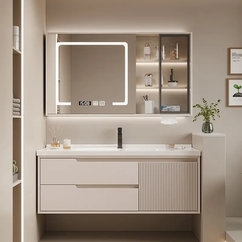 Oak bathroom cabinet ceramic integrated basin wash basin cabinet combination bathroom washbasin countertop integrated cabinet wa