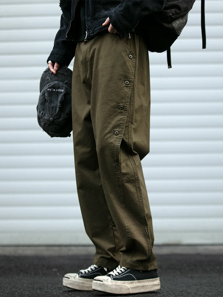 

Весенне-осенние свободные повседневные мужские брюки для спецодежды, дизайнерские брюки в стиле ретро, модные брендовые длинные брюки с микроконусом для отдыха