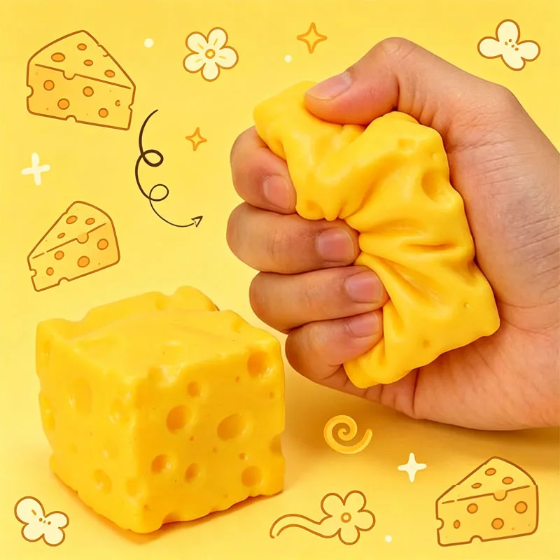 Squishy Square Cheese Squeeze Toys Slow Rebound Push Stress Relief Sensory Toy Soft Butter Cheese Fidget Toy Christmas Present