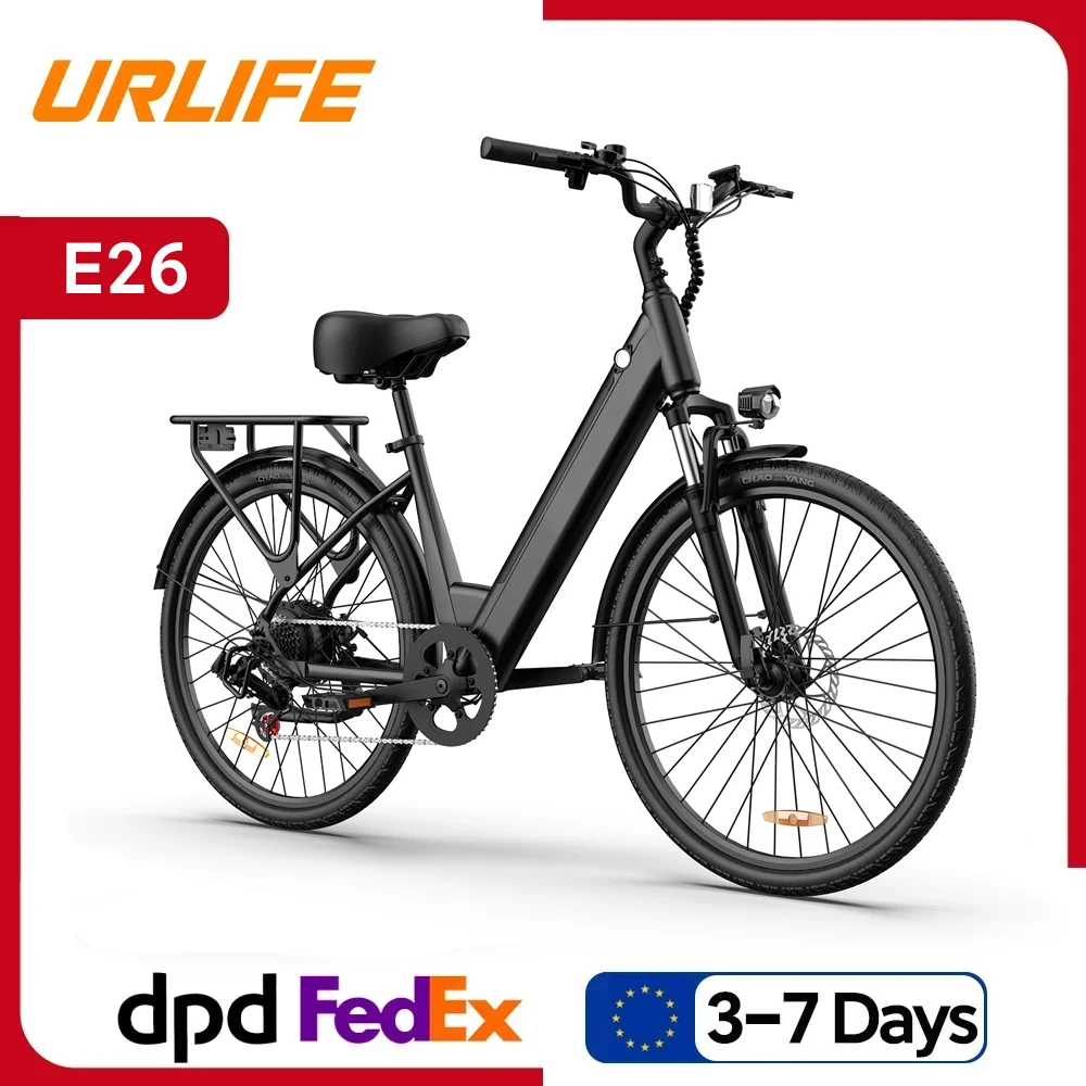 URLIFE E26 Elektrofahrrad 36/48V 10.4/13Ah herausnehmbarer Akku, 26*1,95 Zoll Reifen City E-Bike für Erwachsene, Höchstgeschwindigkeit 25 km/h, 60-80 km Reichweite, mit LCD Farb-HD-Display auf der