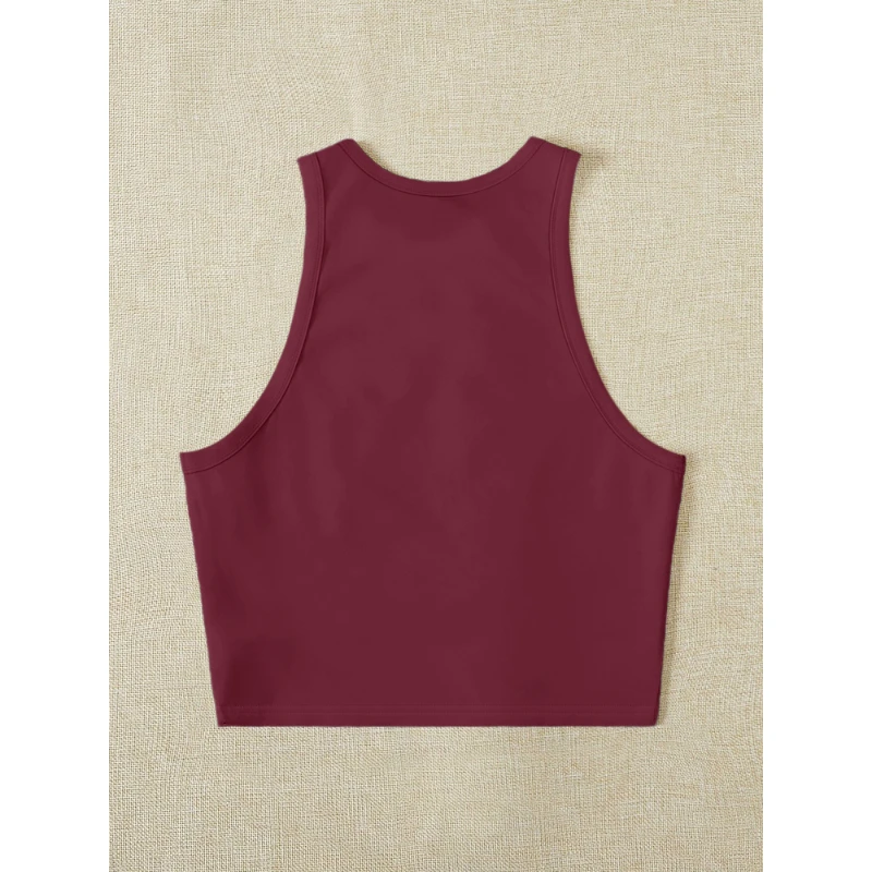 Top da donna Gilet senza maniche in tessuto filettato alla moda leggero da ufficio Top corti in tinta unita eleganti e competenti