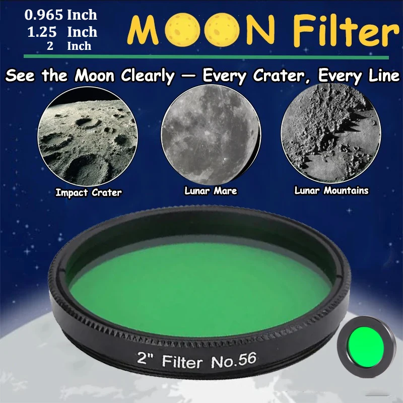 Professional No.56 Green Telescope Filter 0.965/1.25/2 Inch for Lunar & Planetary Observation