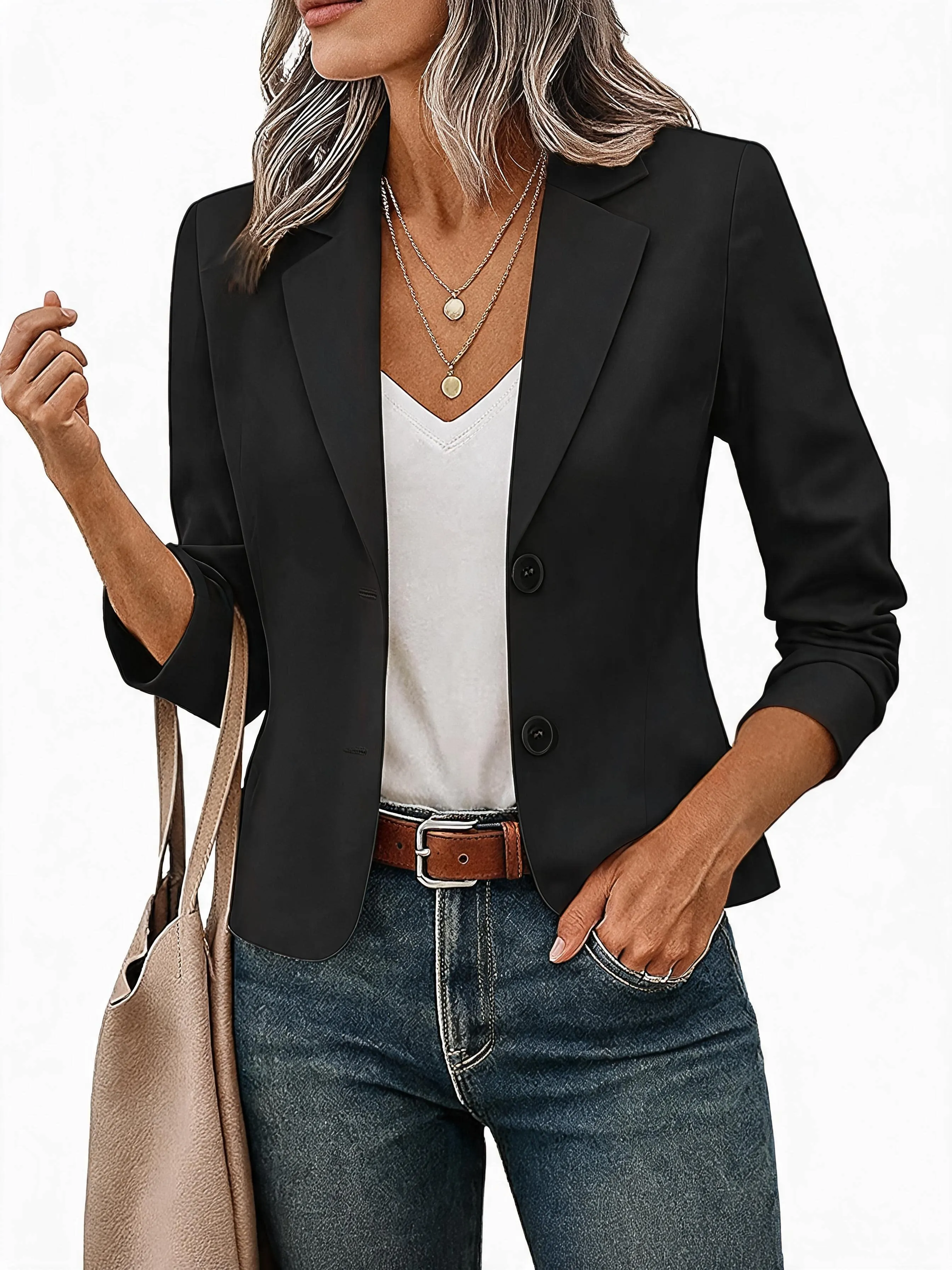 Pure color, stylish, casual, long-sleeved suit jacket/slim-fit blazer.