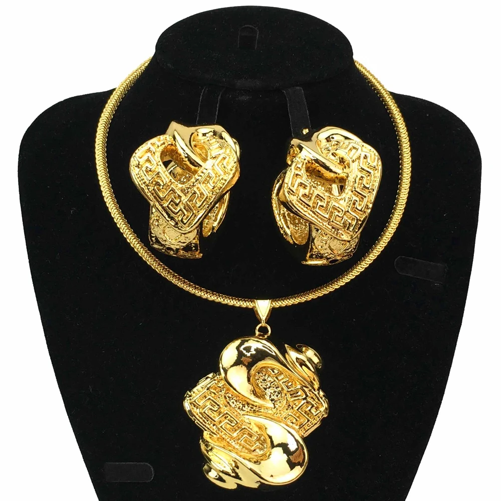 

Dubai Gold Color Jewelry Sets For Women Necklace and Earring Fashion Pendant Jewelry Wedding Party Quality Bridal Gift FHK17113
