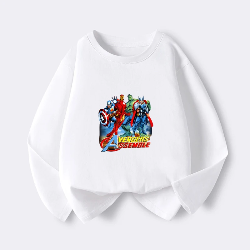 

Marvel Kids Long Sleeve T-Shirt Cotton round Neck Iron Man Hulk Captain America Spider Man Superhero Pattern Children's Clothing