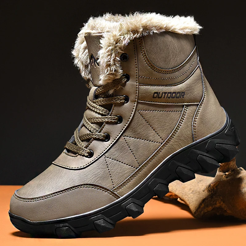 Men's Winter Outdoor High-Top Snow Boots Large Size Non-Slip Fleece-Lined Snow Boots For Men Men Comfortable Proof Cotton Shoes