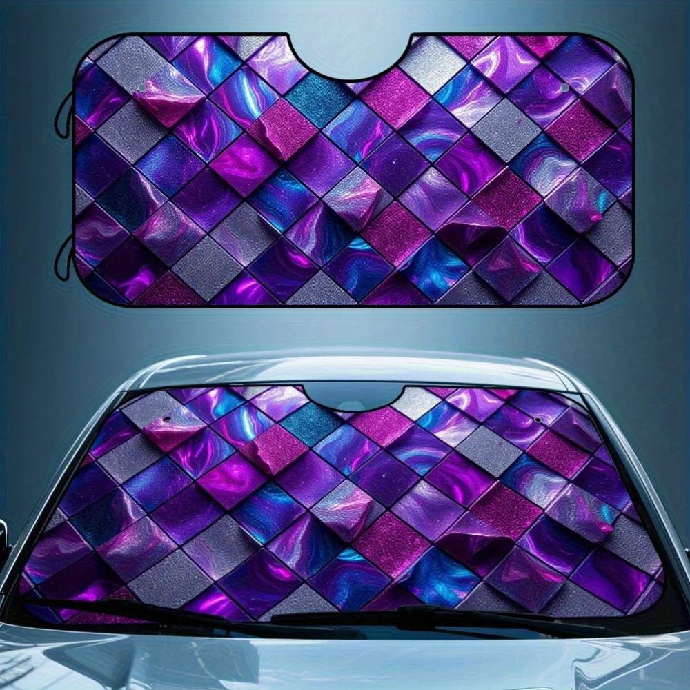

1pc Glitter Marble Pattern Car Front Windshield Sunshade - Foldable, Easy To Store, Purple & Blue Swirl Design, Perfect For Urba