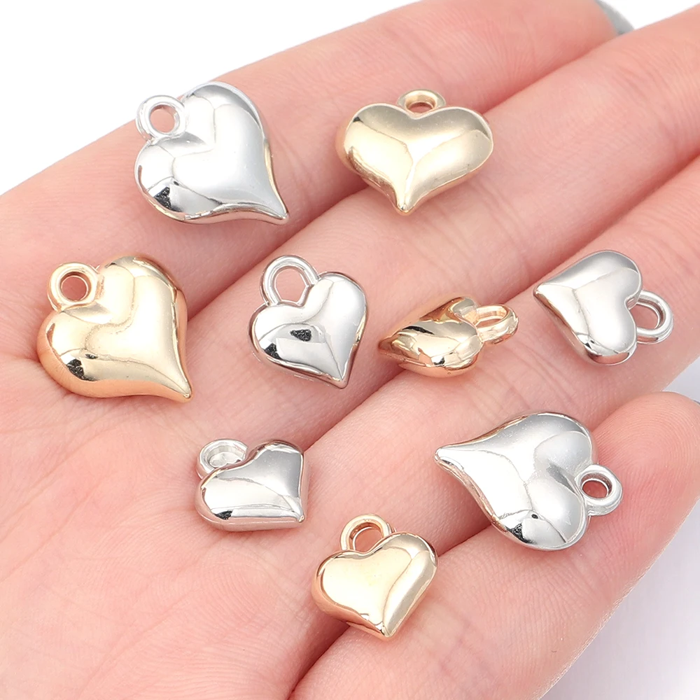 50pcs/lot 11x12/14x16mm Gold Color Heart Charms CCB Plastic Spacer Bead For Jewelry Making DIY Bracelet Earring Necklace Pendant
