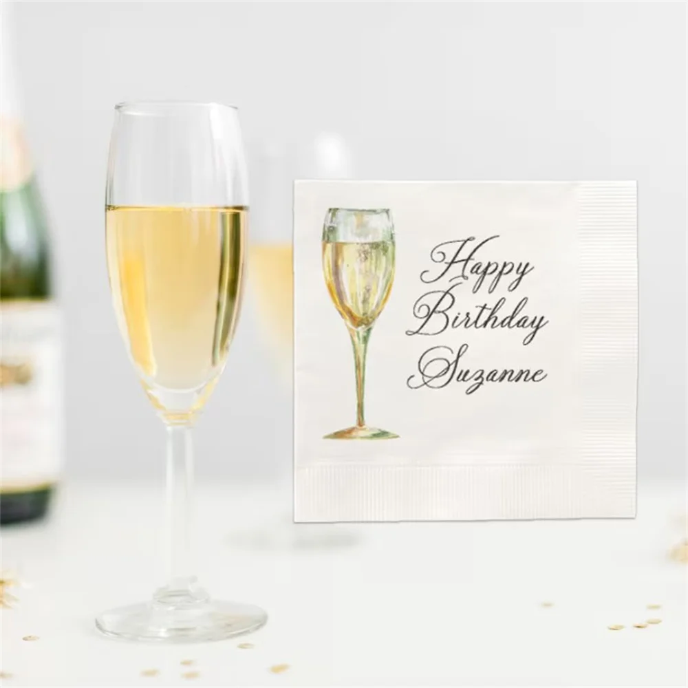 

50pcs Personalized Napkins,100 Personalized Cocktail Napkins,Champagne Glass,White Napkins,Engagement Party Napkins,Shower Napki