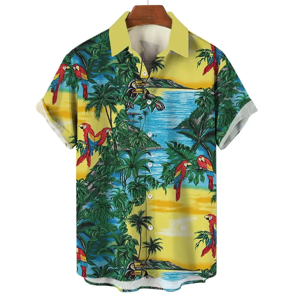 

Hawaiian Palm Trees 3D Print Men Shirt Man Casual Fashion Short Sleeves Shirts Button Tops Oversized Beach Party Tops Clothing