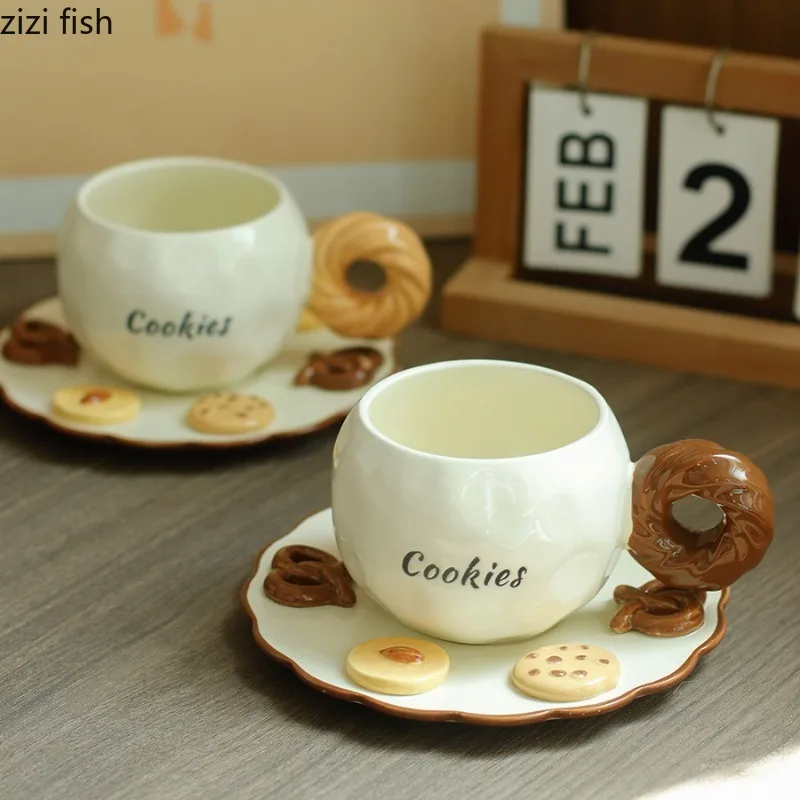 Brown Cookie-Shaped Ceramic Coffee Cup Set