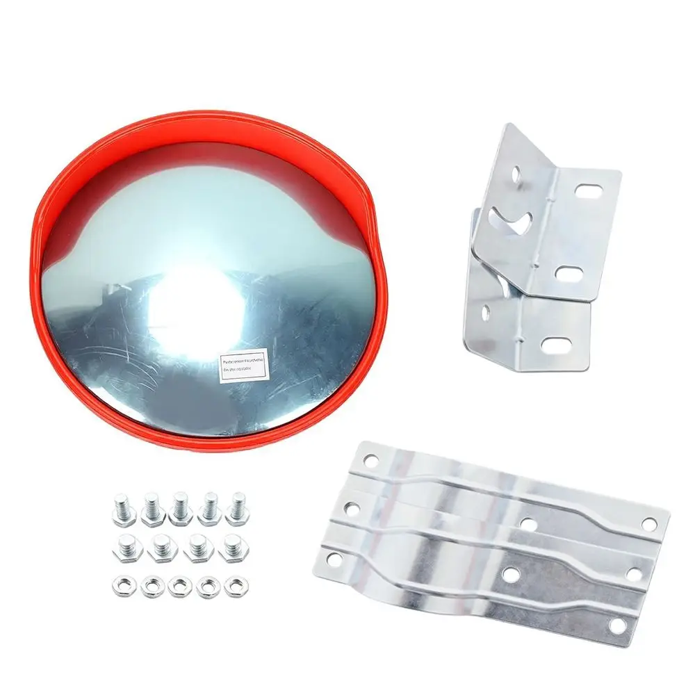 Safety Round Shape Convex Mirror Outdoor Red Driveway Mirror Pole Mountable Corner Mirror Parking Lot