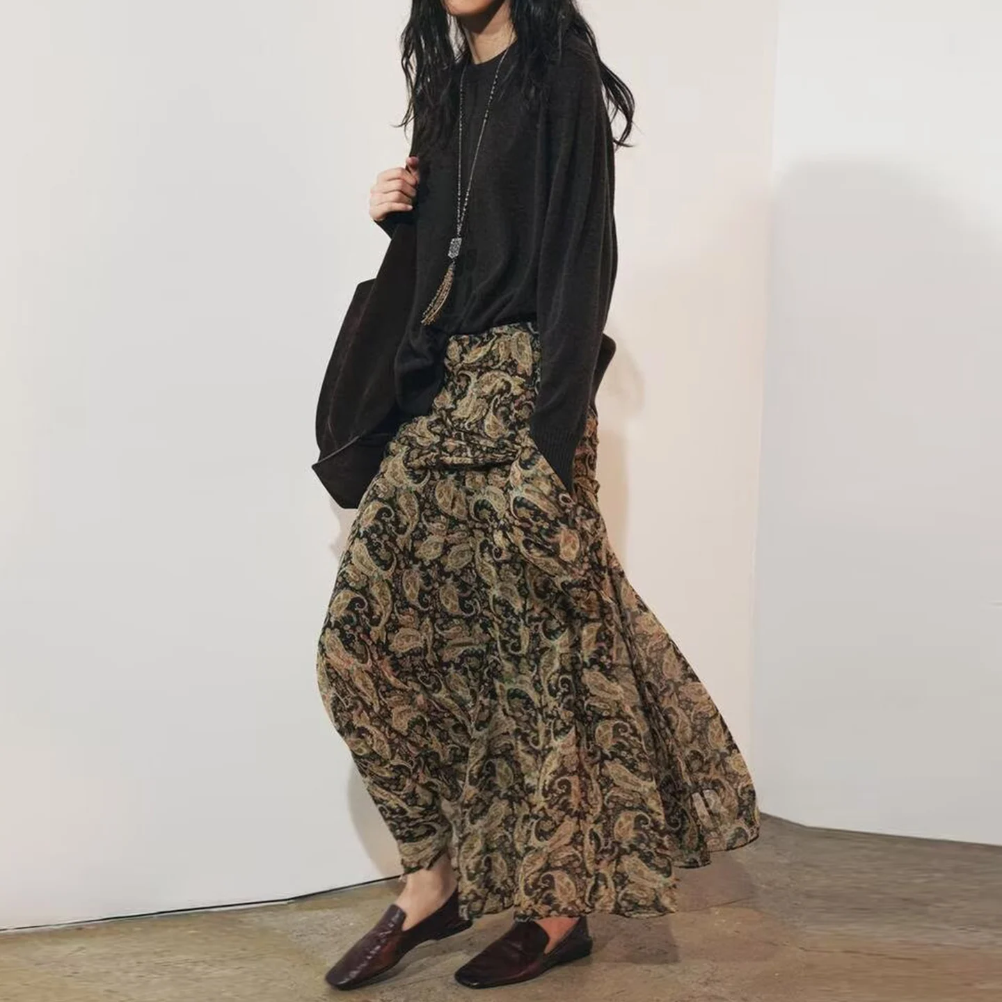 Ele Paisley Print Long Dr Z Women's Faion High Waist Midi Skirt Autumn Collection Daily Wear Other/Other