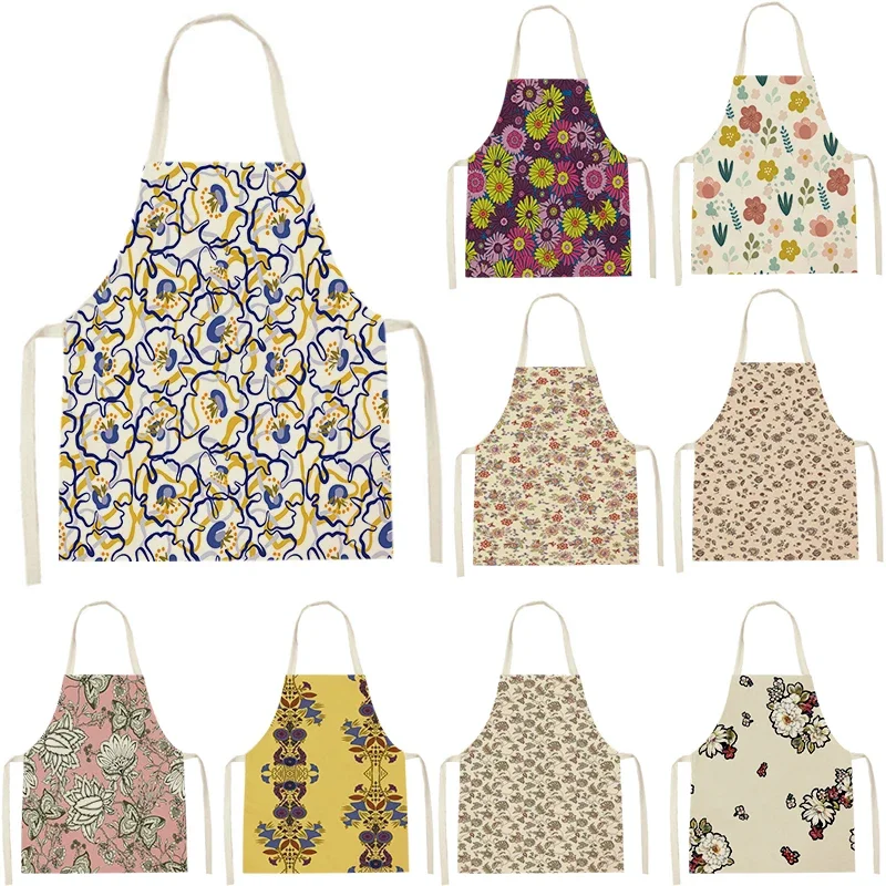 Woman Apron for Kitchen Flower Print Hair Apron Home Use Kids Apron Adult Cooking Supplies Child Cleaning Customizable 68x55cm