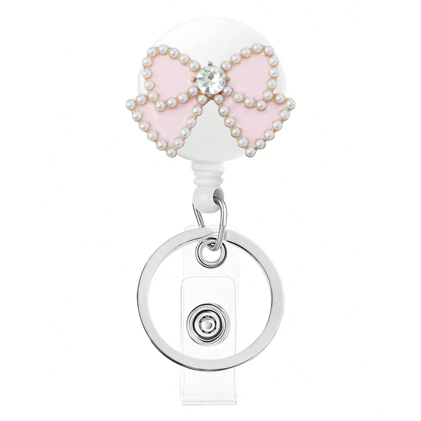 Retractable Medical Badge Reel Rhinestone Bow Tie for Nurse Doctor Card Holder Office Hospital Business Card Supplies Key Ring