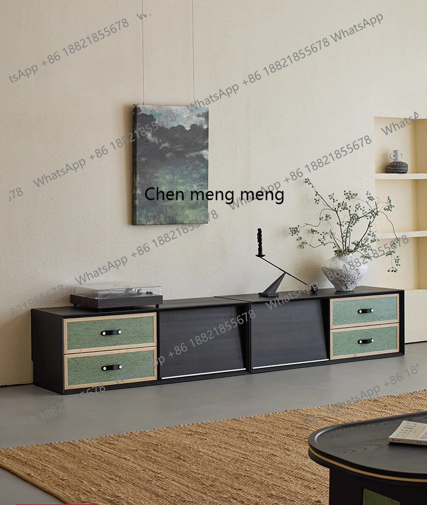 

Sandalwood Shadow Solid Wood TV Cabinet Living Room Home Floor-standing Vintage Storage Cabinet Integrated Black White Ash Wood