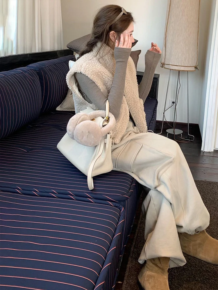 

Retro Lamb Fur Vest Women's Svel Stand Collar Jaet Autumn Winter Lazy Sle Warm Trendy Top Commute Sle Pure Color