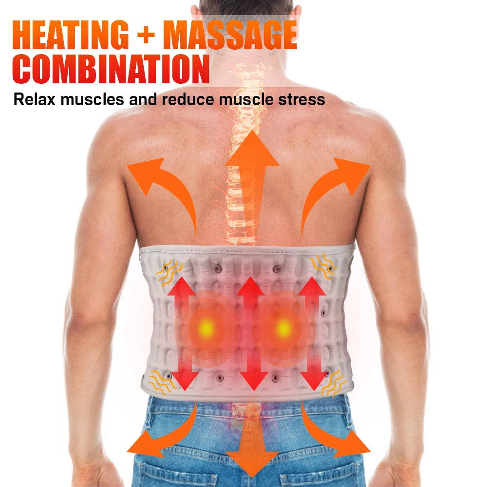 Back Pain Relief Inflatable Decompression Belt with Rechargeable Battery Inflatable Lumbar Traction Device Heating Waist Massage