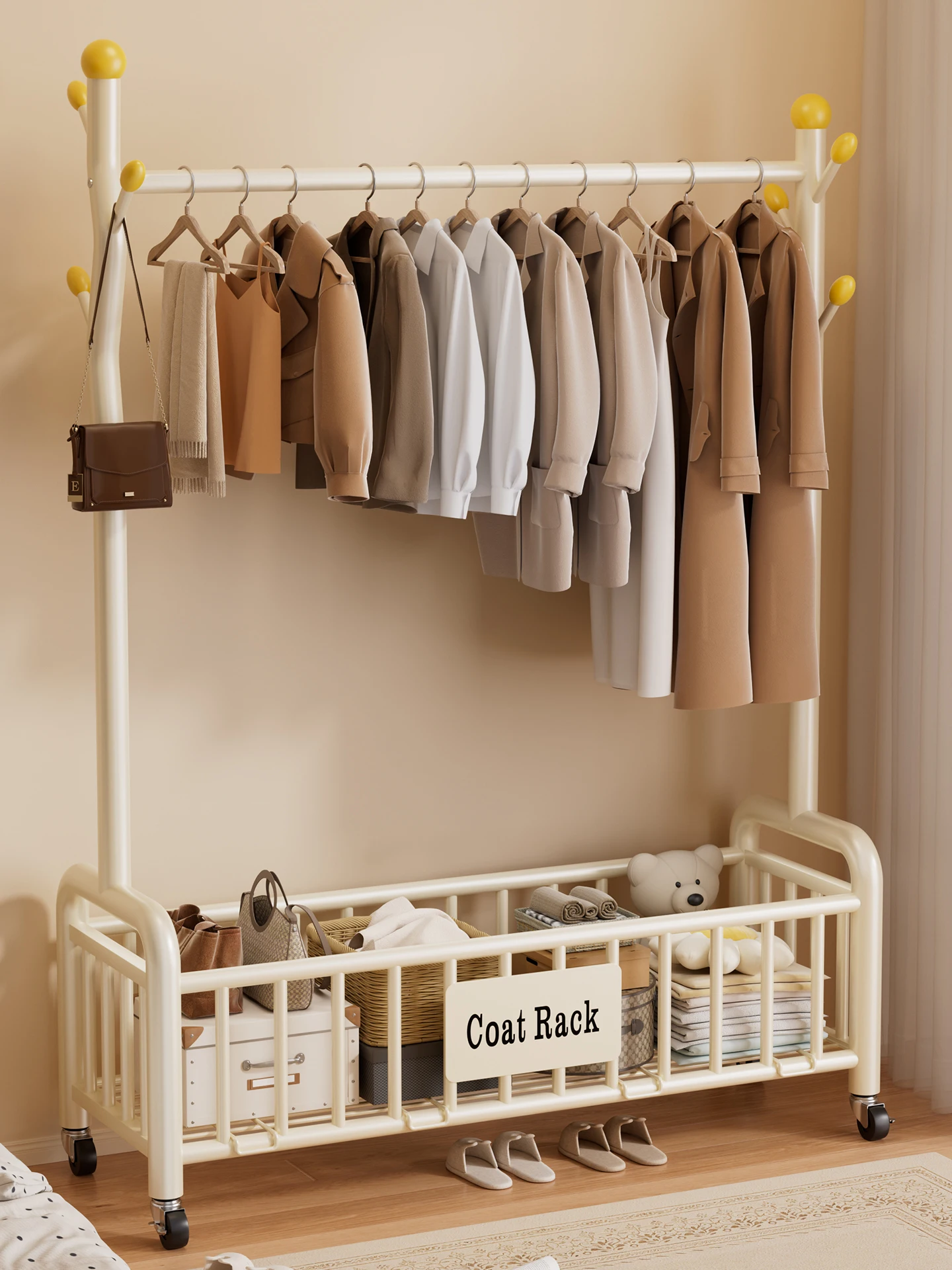 

Simple Indoor Clothes Drng Ra Stand Bedroom Balcony Portable Storage Coat Hanger Carbon Steel No Assembly Required