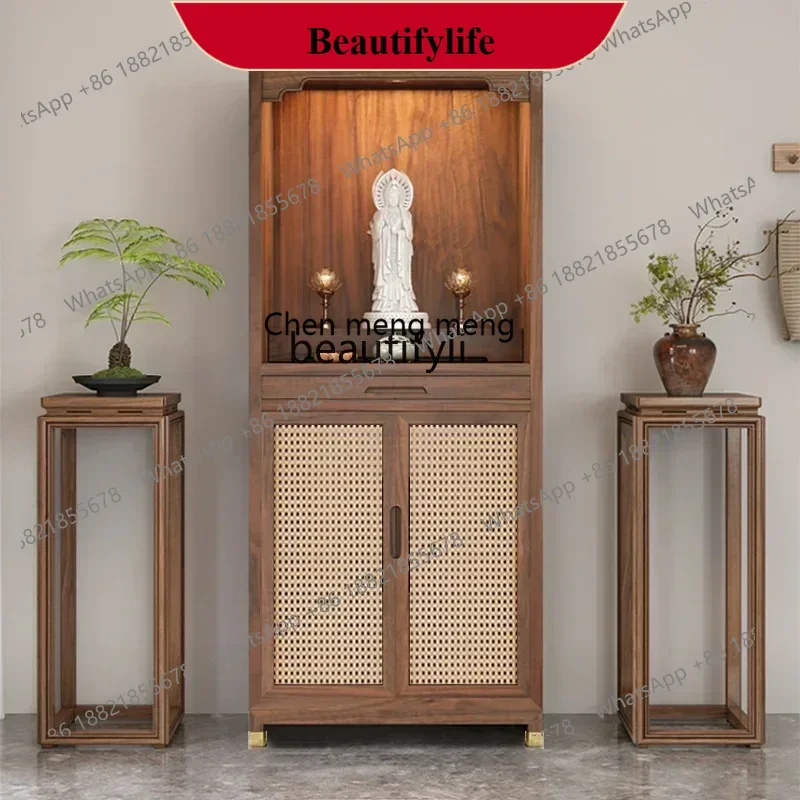 

D178 Chinese solid wood Buddhist niche household hall Buddhist hall with lamp glass Buddhist cabinet table