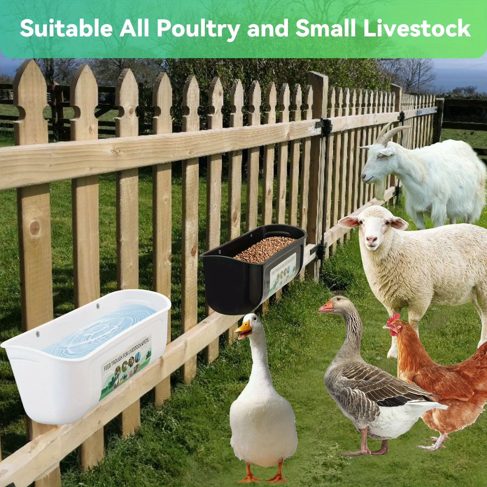 1/2/6pcs, Tgeyd Troughs for Deer, Ducks, Dogs & Chickens, Clip-on Chicken Feeder & Waterer, 4.5 Quart Goat Feeder.