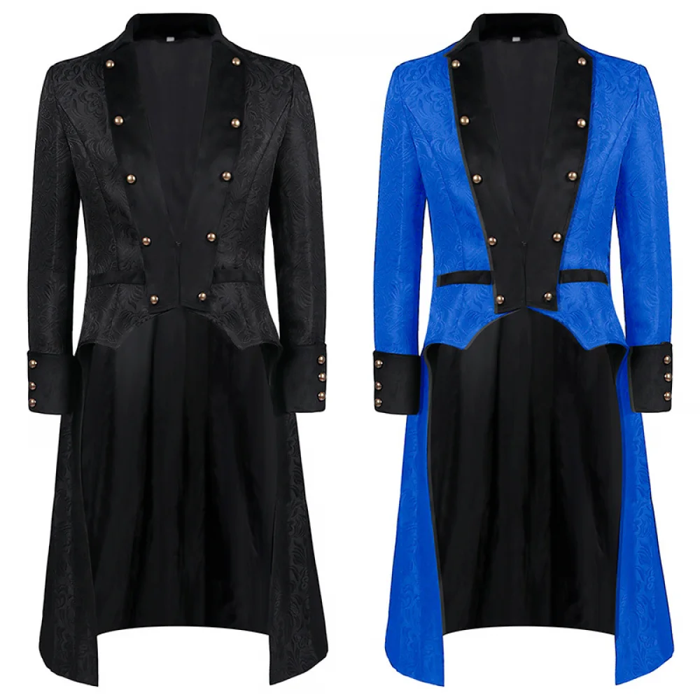 Film Mens Steampunk Cosplay Sotume Vintage Tailcoat Medieval Royal Blue Victorian Vampire Pirate Men Black Frock Uniform Coat