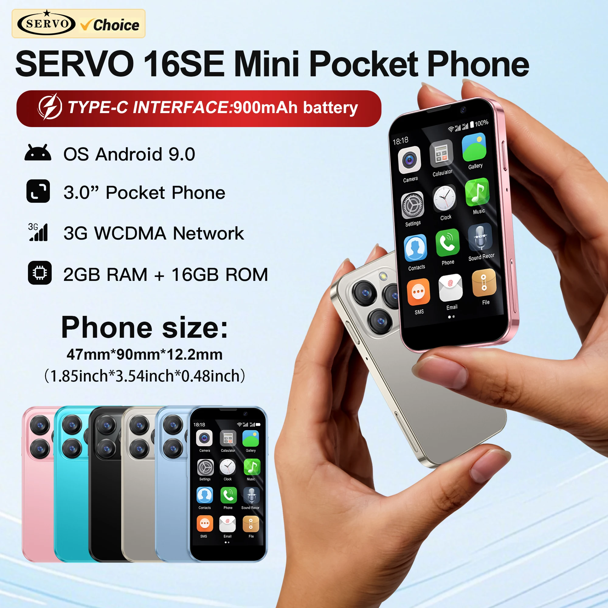 SERVO Mini Smartphone ,3.0'' HD Display, Android 9.0 Mobile Phone 2GB+16GB Face Unlock 3G Cellular GPS, Small Size Smart Phones