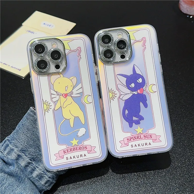 Cute Card Captor Sakura CERBERUS Phone Case for iPhone 15 14 13 12 11 Pro Max 15pro 14pro Kereros Spinrl sun Laser Cover Funda