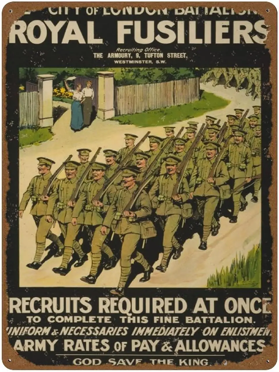 City of London Battalion Royal Fusiliers. Recruits Required Vintage Classic British WW1 Propaganda Poster Novelty 12x16 Tin Sign
