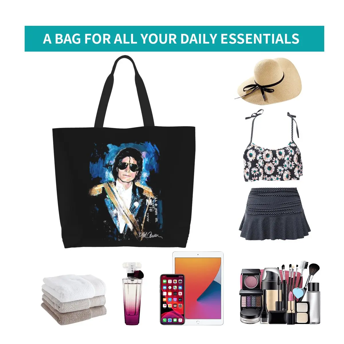 Michael 1984 Grammys Jackson Pop Art Portrait Shopping Tote Bag Canvas Shoulder Bags Shopper Grocery Handbag for Women