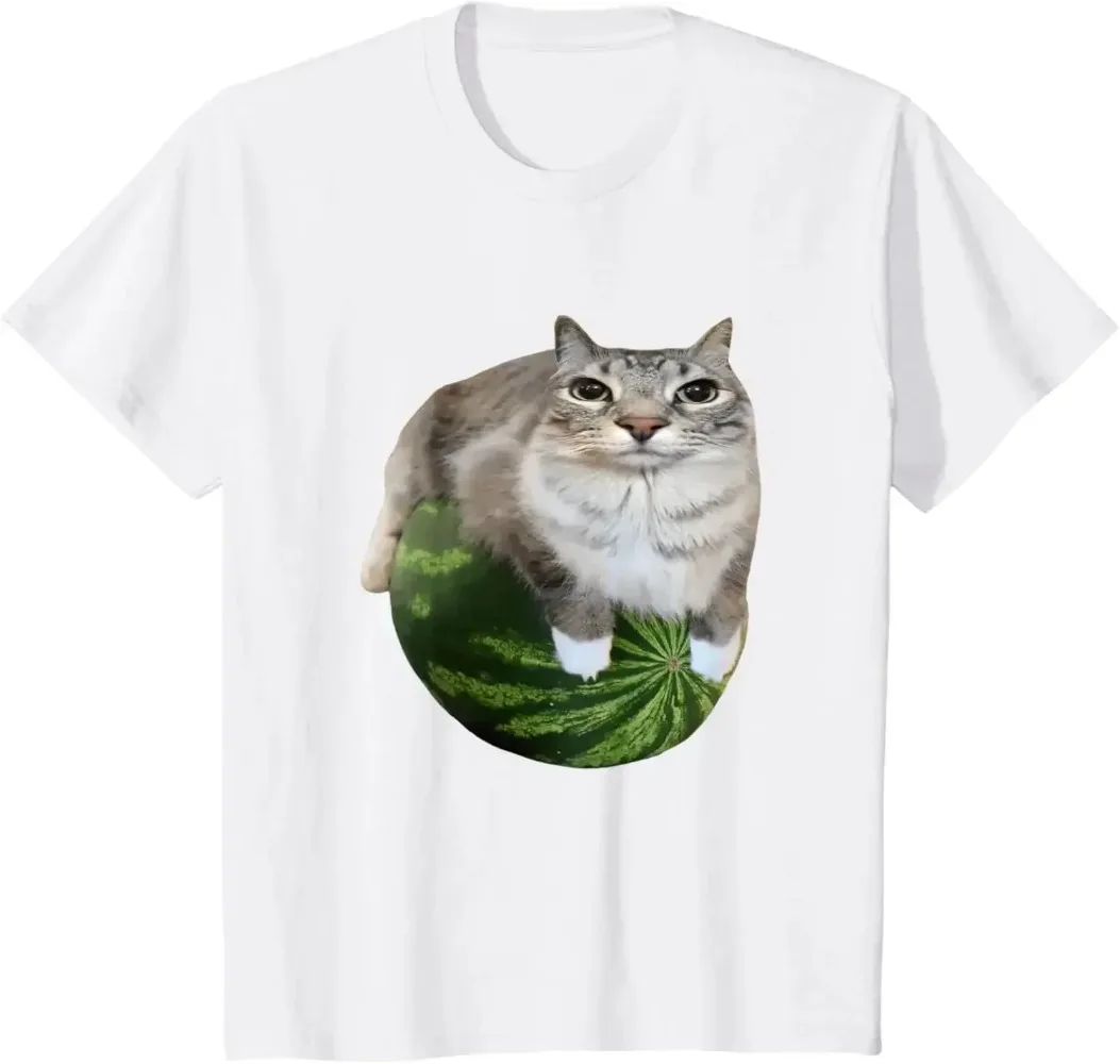 Funny T-shirt Watermelon Cat Silly Cat Meme T-Shirt A Hilarious Watermelon Print Female Clothing Is A Stylish Top Women Clothes